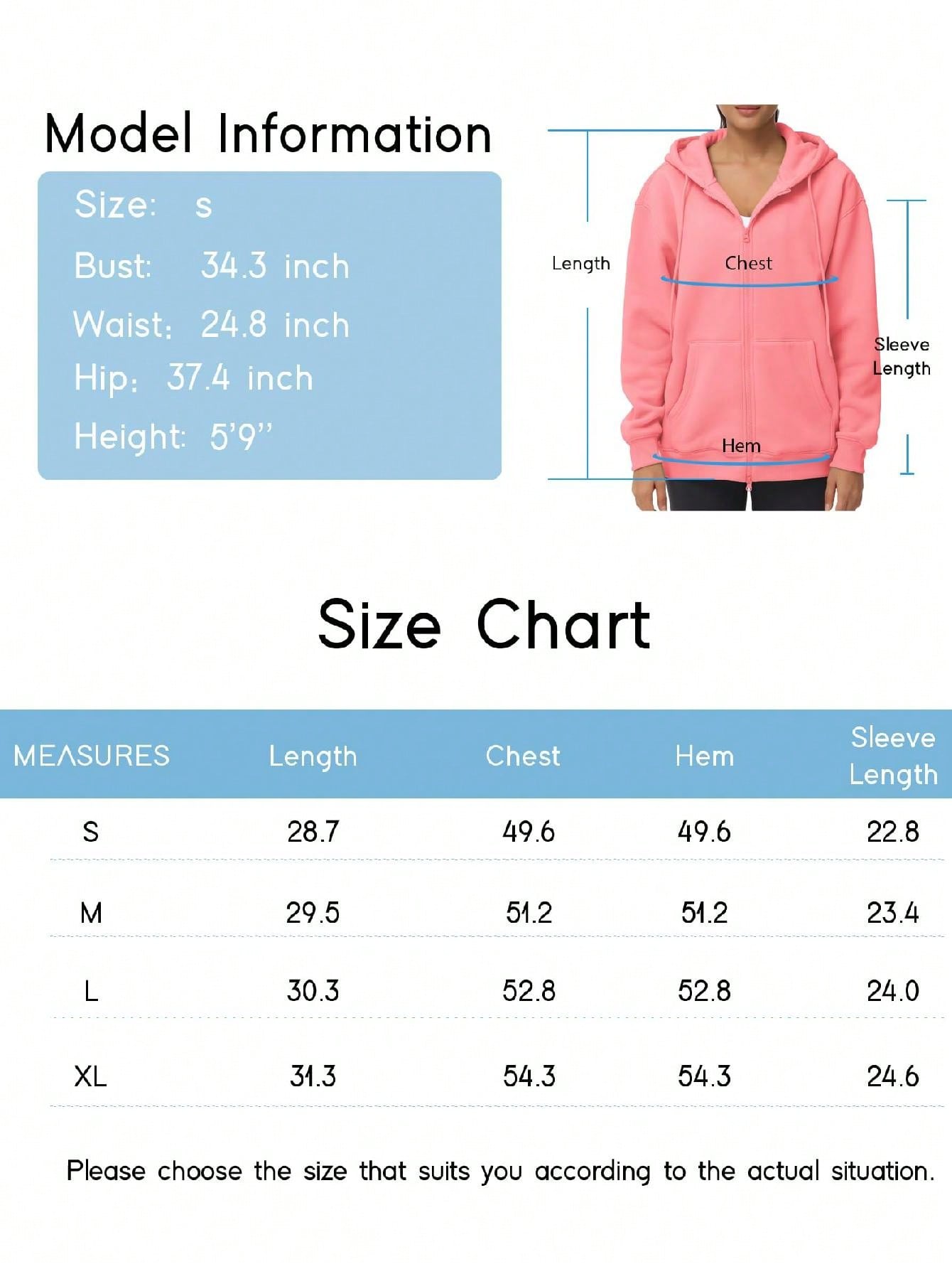 GEMCHO Women's Zip Up Plus Oversize Hoodie Drawstring Sweatshirts Casual Long Sleeve Jacket With Pockets