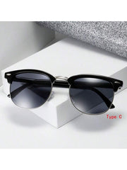 1pc New Fashion Metal Studs Sun Glasses, Trendy Half-Frame Sunglasses For Street Photography, Suitable For Both Men And Women, A Great Gift, Ideal Props For Taking Pictures, Perfect For Outdoors Such As Cycling And Driving