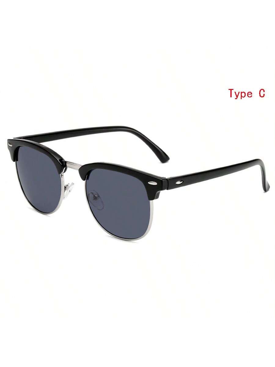 1pc New Fashion Metal Studs Sun Glasses, Trendy Half-Frame Sunglasses For Street Photography, Suitable For Both Men And Women, A Great Gift, Ideal Props For Taking Pictures, Perfect For Outdoors Such As Cycling And Driving