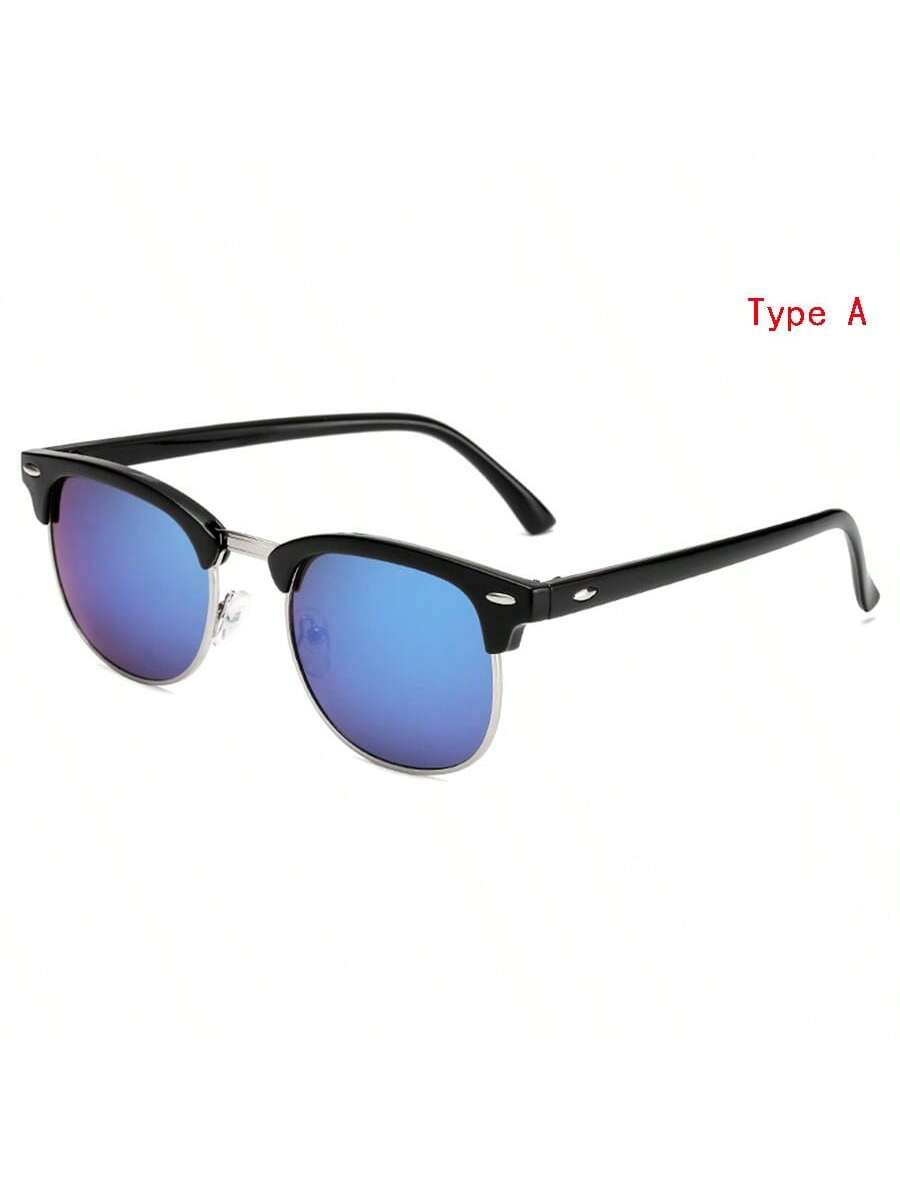 1pc New Fashion Metal Studs Sun Glasses, Trendy Half-Frame Sunglasses For Street Photography, Suitable For Both Men And Women, A Great Gift, Ideal Props For Taking Pictures, Perfect For Outdoors Such As Cycling And Driving