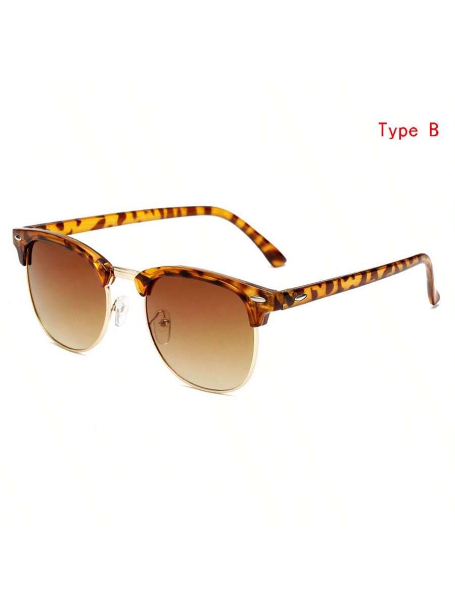 1pc New Fashion Metal Studs Sun Glasses, Trendy Half-Frame Sunglasses For Street Photography, Suitable For Both Men And Women, A Great Gift, Ideal Props For Taking Pictures, Perfect For Outdoors Such As Cycling And Driving