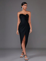 Strapless Split Hem Bandage Bodycon Party Dress Perfect For Elegant Parties Or Sexy Street Looks