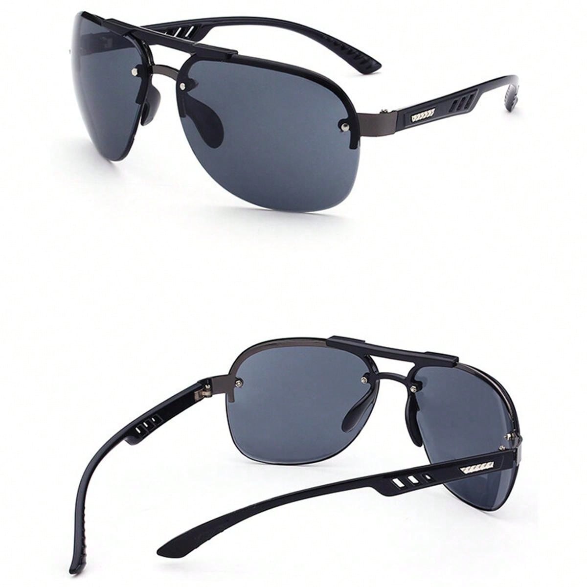 1pc Unisex Fashionable Anti-Reflective Black Framed Pc Material Sunglasses, Suitable For Four Seasons