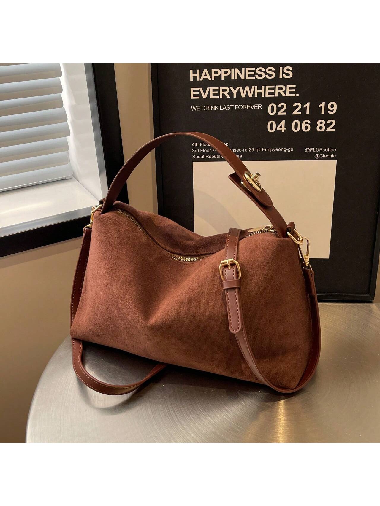 1PU Sanded Leather Vintage Single Shoulder Crossbody Bag Senior Sense Handbag Fashionable Women Out New Fashion Satchel