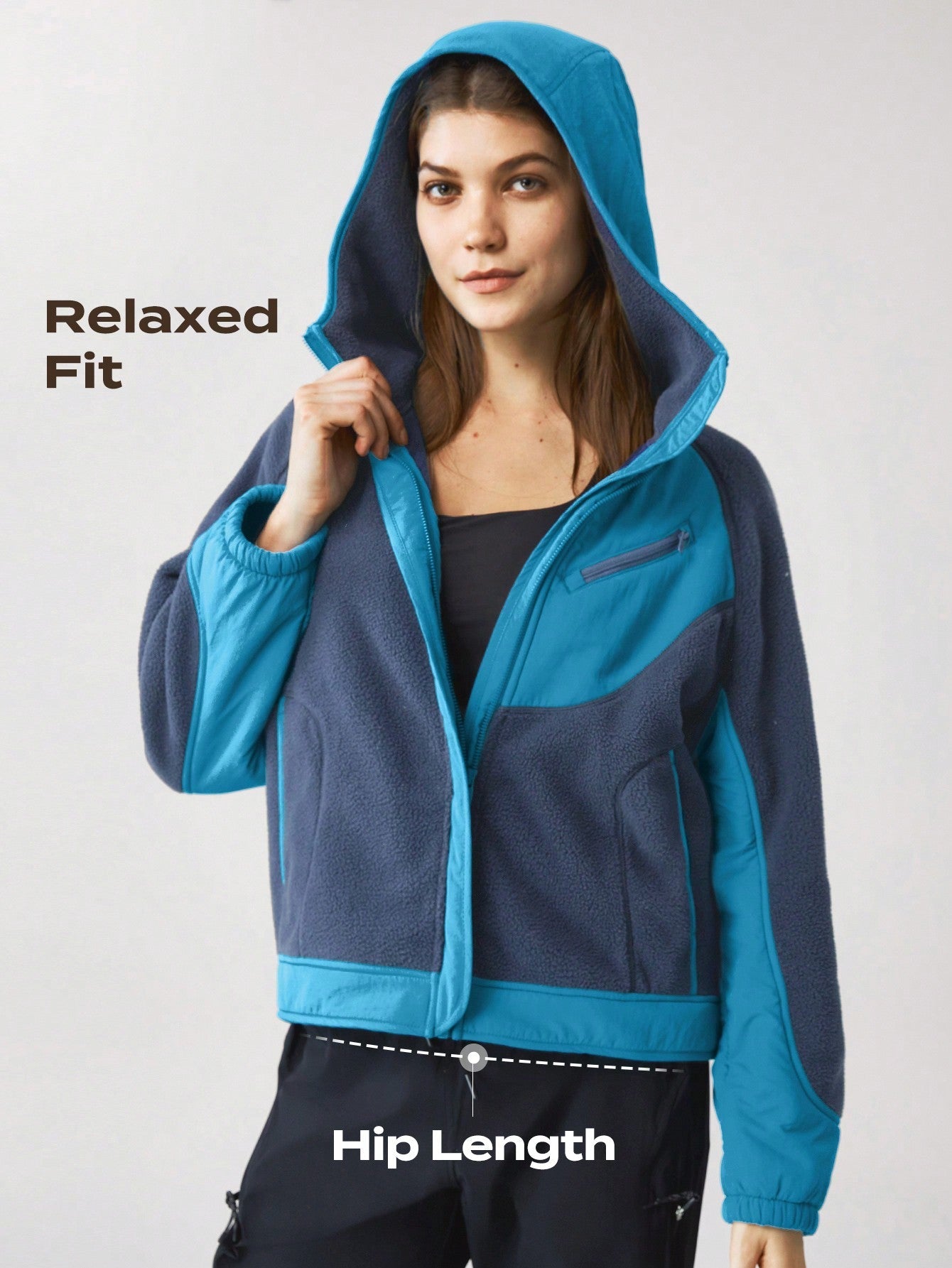 GLOWMODE Polar Fleece Go Beyond Relaxed Hooded Jacket With Pocket Comfortable Warm