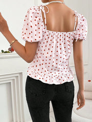 Privé Ladies' Valentine's Day Polka Dot Sheer Mesh Perspectivity Off Shoulder Top With 3d Flower Embellishment