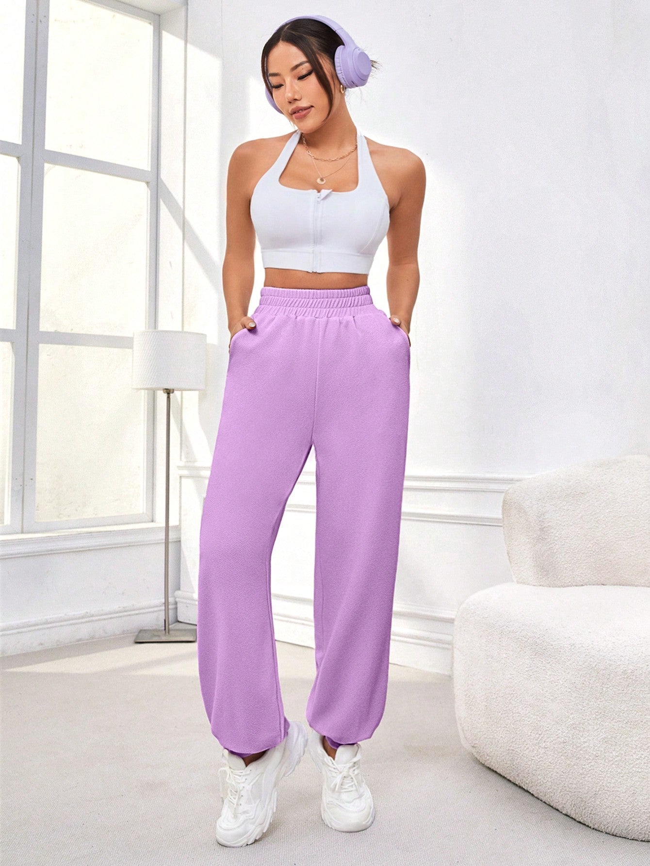 Daily&Casual Women'S Solid Color Elastic Waist Sweatpants