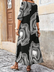 Round Neck Tree Pattern Printed Long Dress