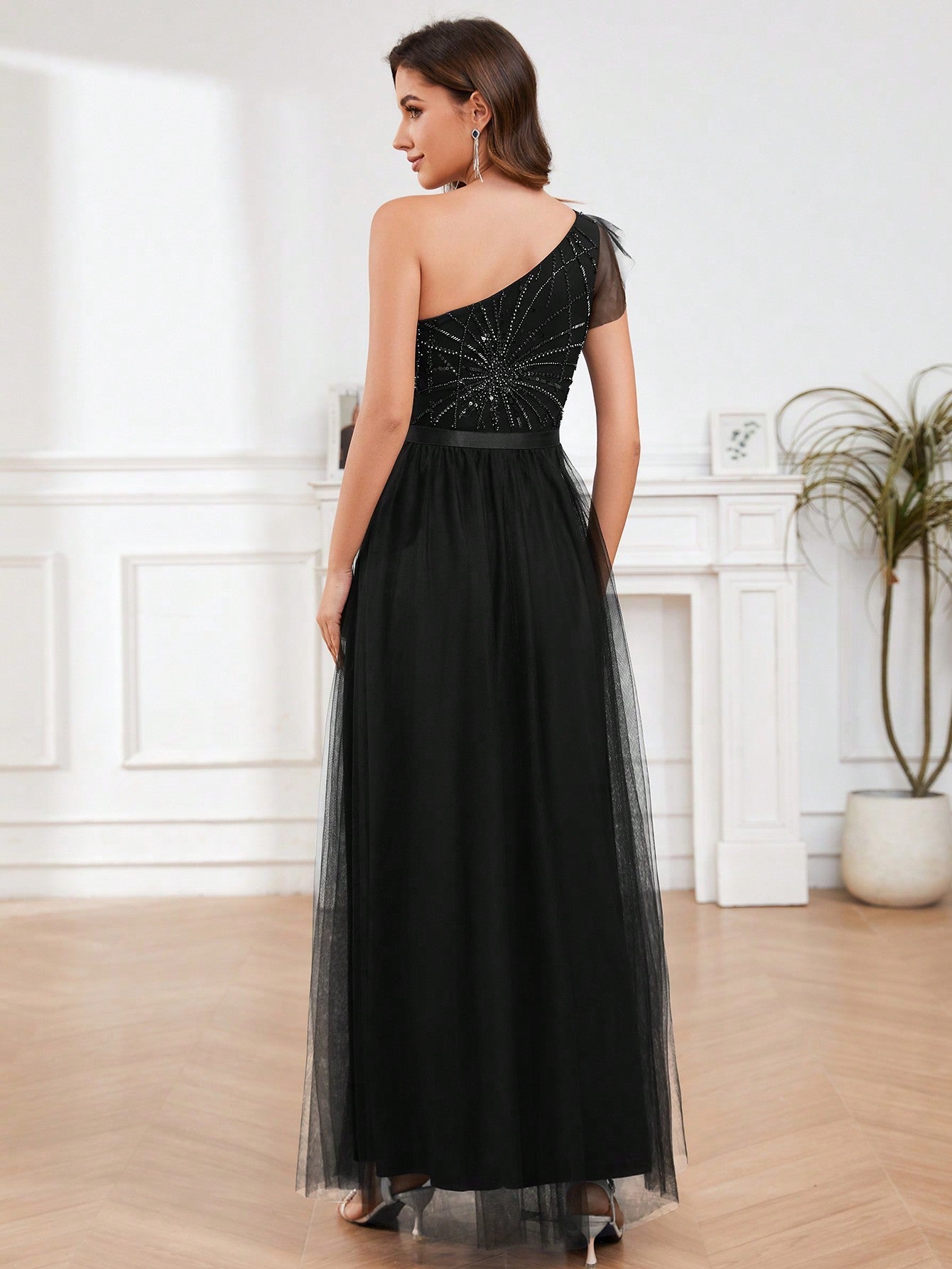 A-Line One Shoulder Long Prom Dress With Embroider