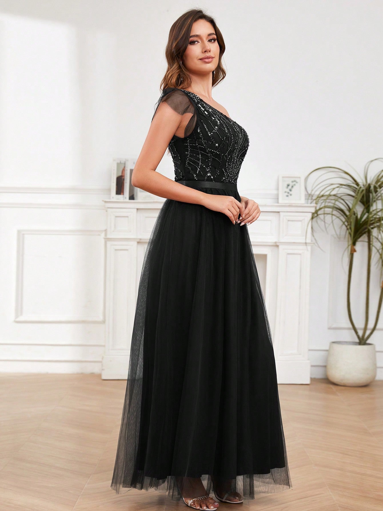 A-Line One Shoulder Long Prom Dress With Embroider