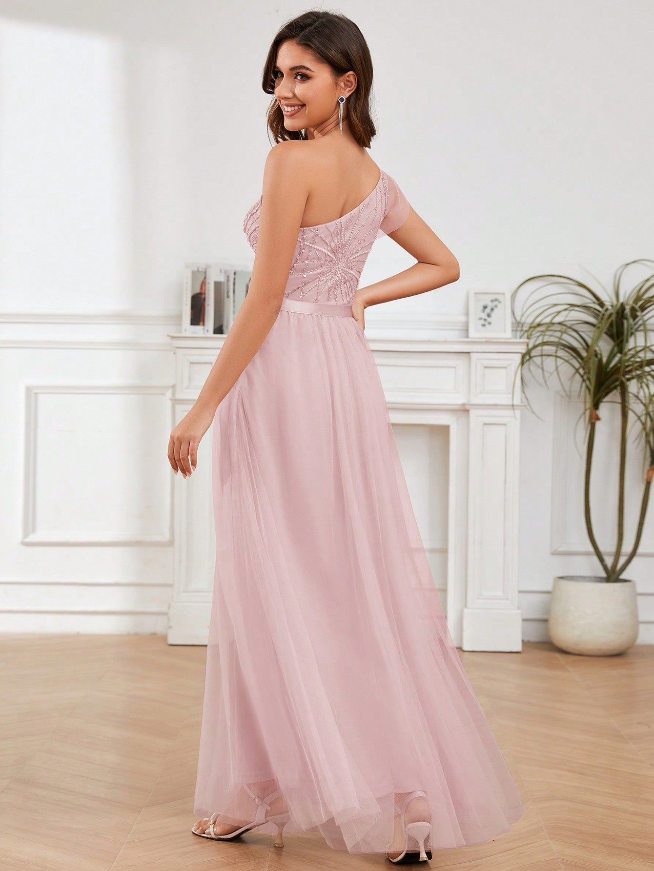 A-Line One Shoulder Long Prom Dress With Embroider