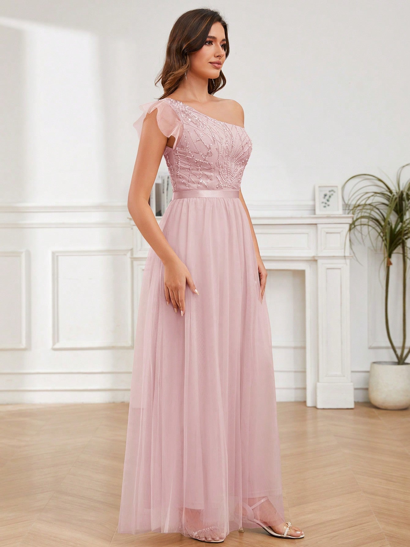 A-Line One Shoulder Long Prom Dress With Embroider