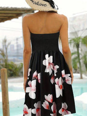 Women's Printed Flower Patchwork Strapless Dress