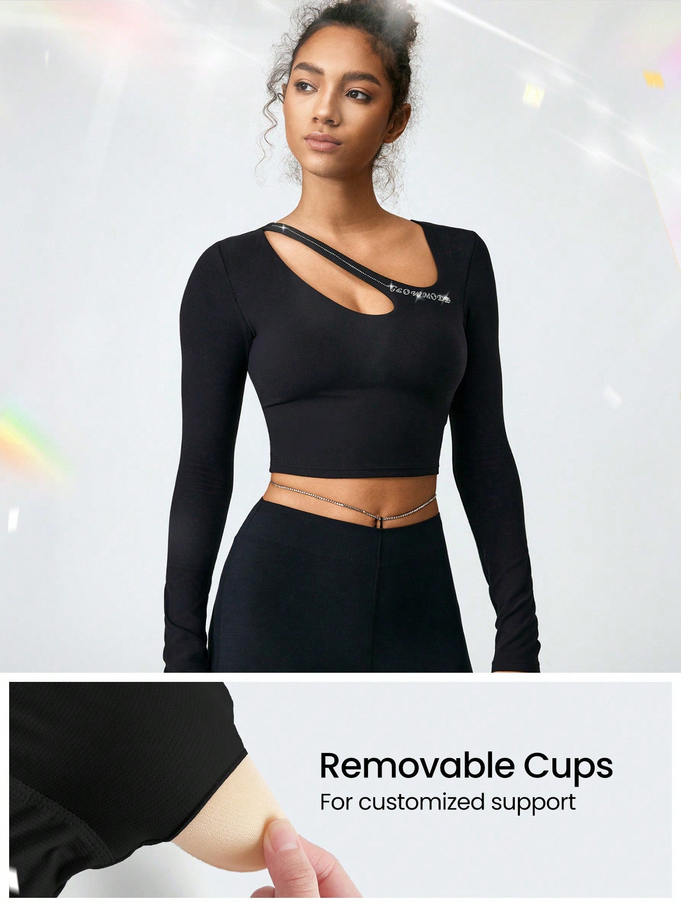 GLOWMODE FeatherFit™ Peak Performance Long Sleeve Asymmetrical Cutout Cropped Top Low Impact Yoga