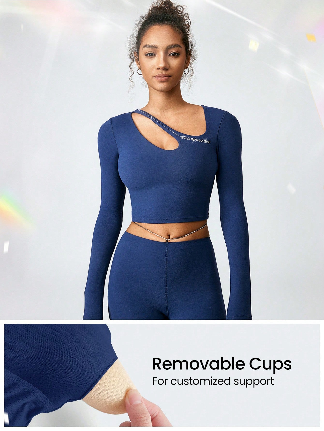 GLOWMODE FeatherFit™ Peak Performance Long Sleeve Asymmetrical Cutout Cropped Top Low Impact Yoga