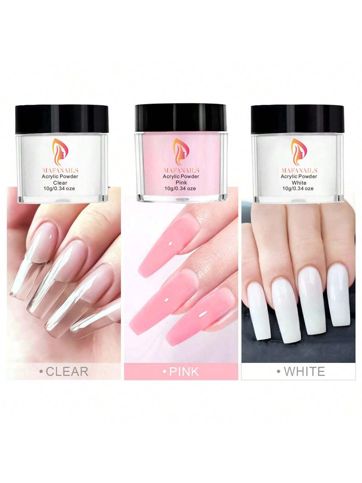 Acrylic Nail Kit - Clear/White/Pink Acrylic Powder And Liquid Set With Acrylic Nail Brush For Long-Lasting Professional DIY Acrylic Nail Art Beginner-Friendly Acrylic Nail Kit