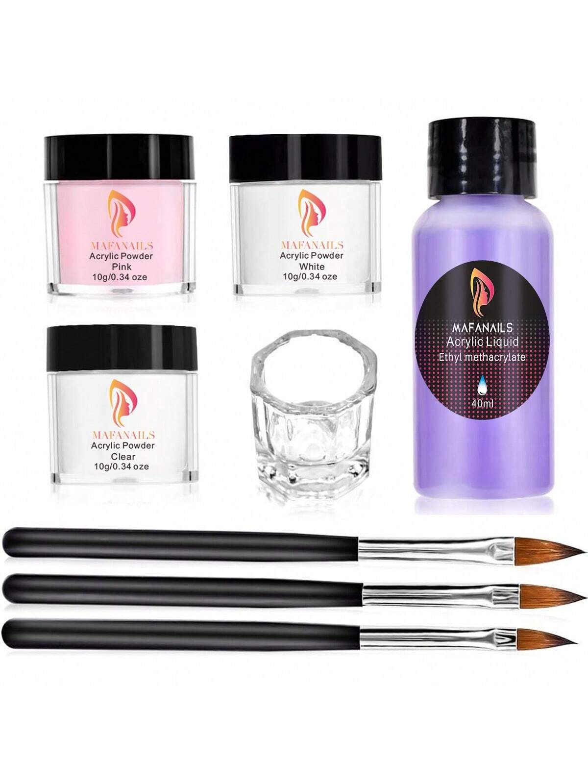 Acrylic Nail Kit - Clear/White/Pink Acrylic Powder And Liquid Set With Acrylic Nail Brush For Long-Lasting Professional DIY Acrylic Nail Art Beginner-Friendly Acrylic Nail Kit