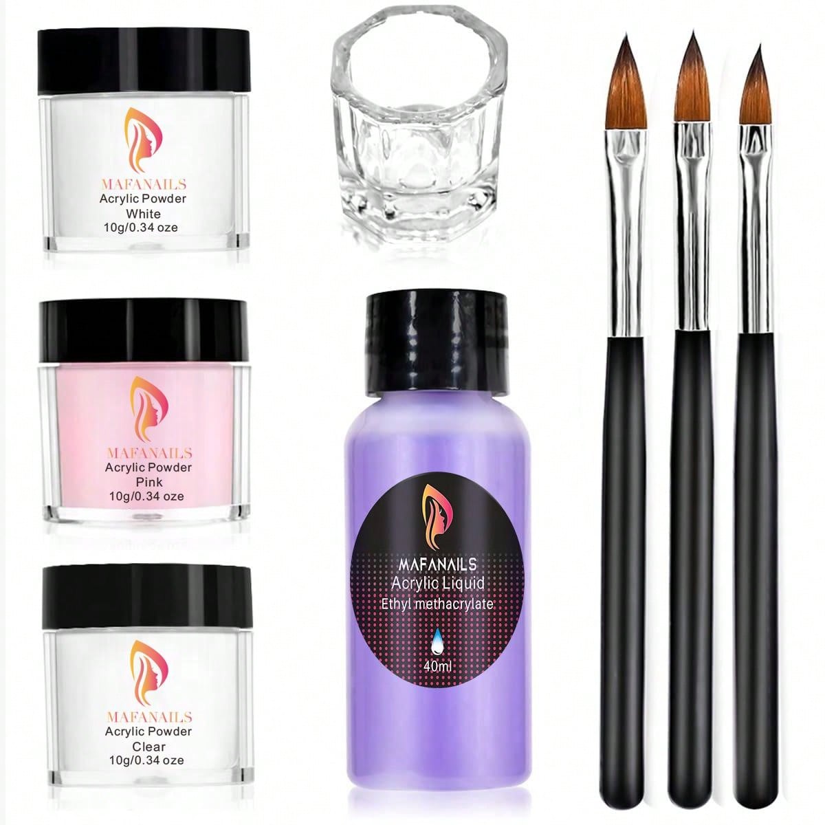 Acrylic Nail Kit - Clear/White/Pink Acrylic Powder And Liquid Set With Acrylic Nail Brush For Long-Lasting Professional DIY Acrylic Nail Art Beginner-Friendly Acrylic Nail Kit