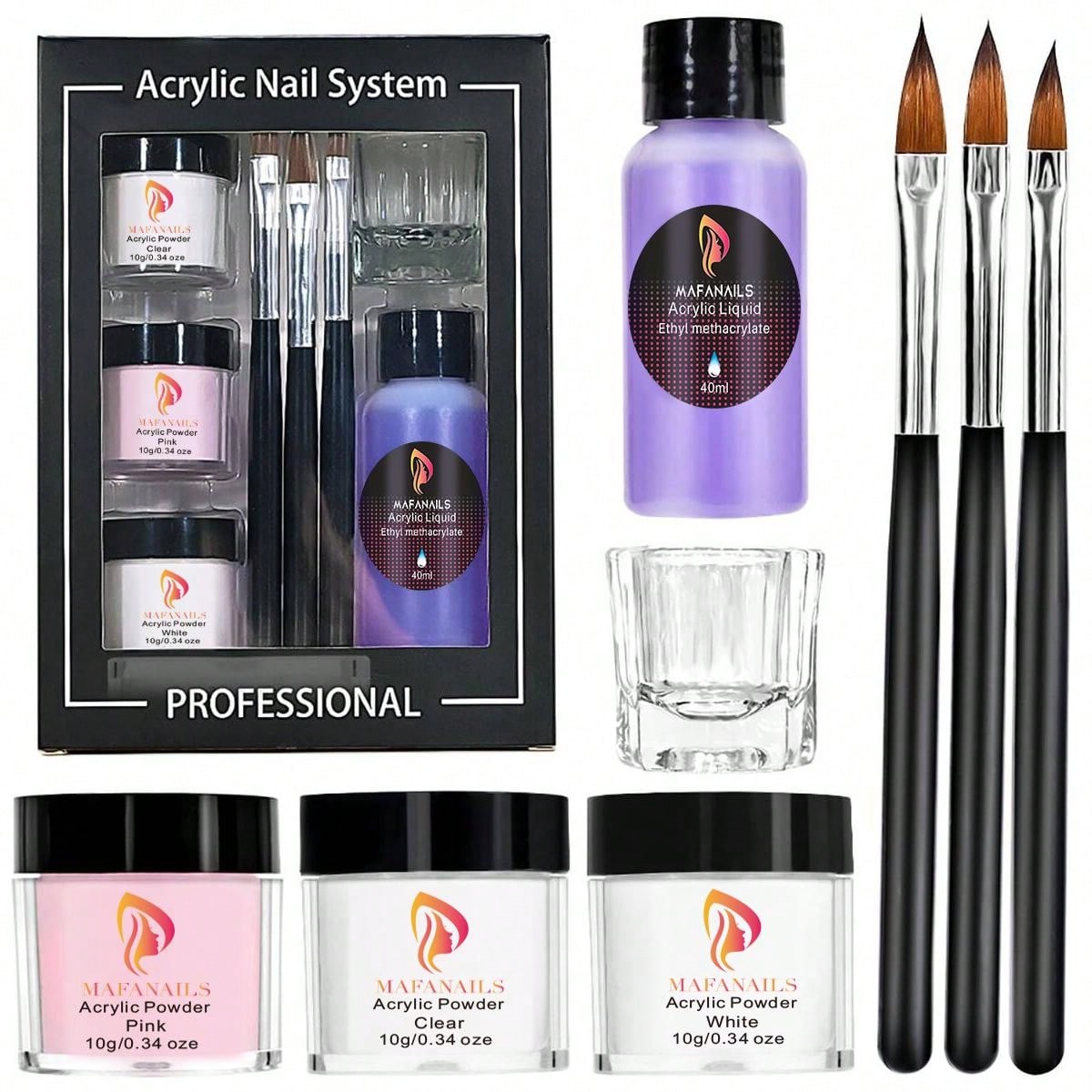 Acrylic Nail Kit - Clear/White/Pink Acrylic Powder And Liquid Set With Acrylic Nail Brush For Long-Lasting Professional DIY Acrylic Nail Art Beginner-Friendly Acrylic Nail Kit