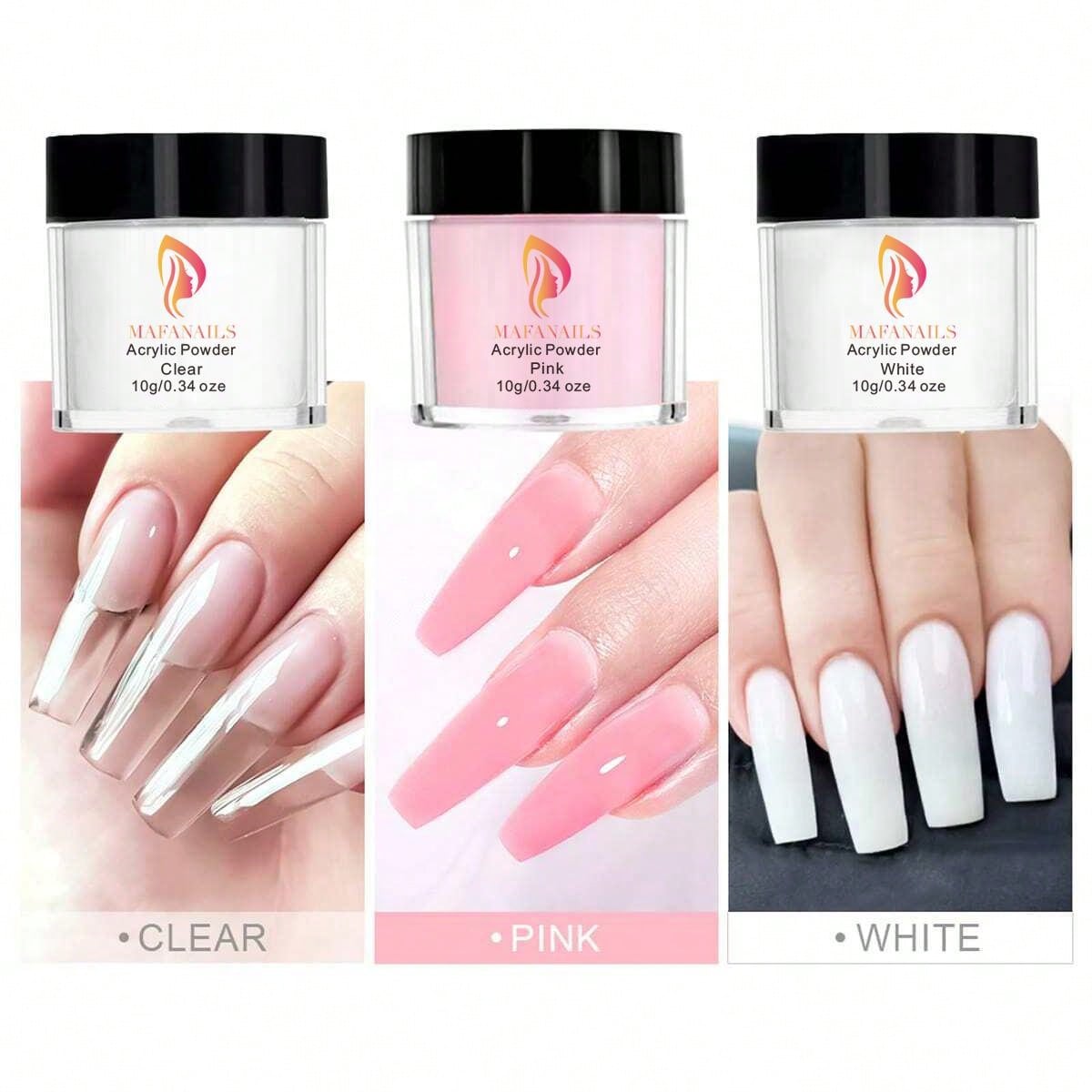 Acrylic Nail Kit - Clear/White/Pink Acrylic Powder And Liquid Set With Acrylic Nail Brush For Long-Lasting Professional DIY Acrylic Nail Art Beginner-Friendly Acrylic Nail Kit