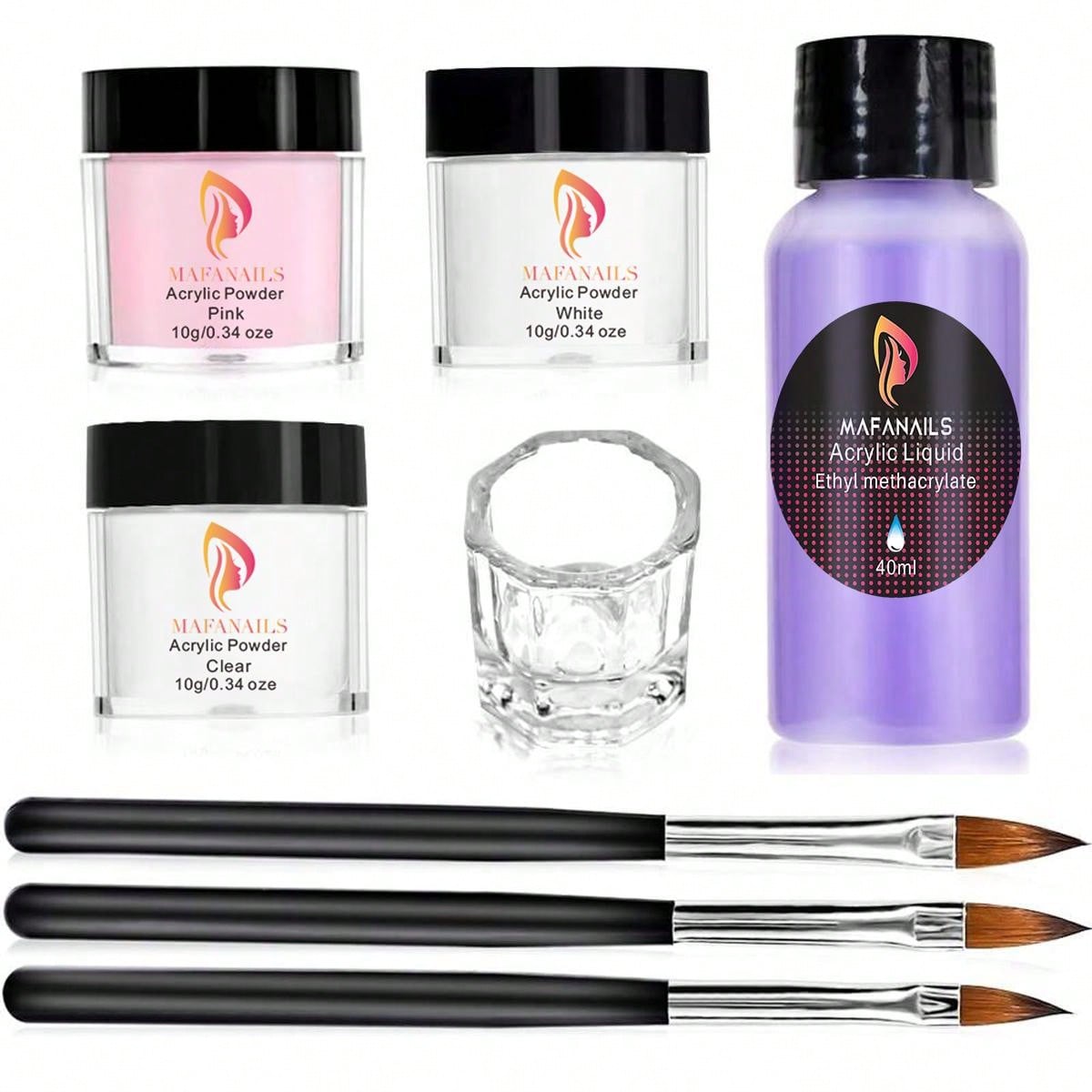 Acrylic Nail Kit - Clear/White/Pink Acrylic Powder And Liquid Set With Acrylic Nail Brush For Long-Lasting Professional DIY Acrylic Nail Art Beginner-Friendly Acrylic Nail Kit