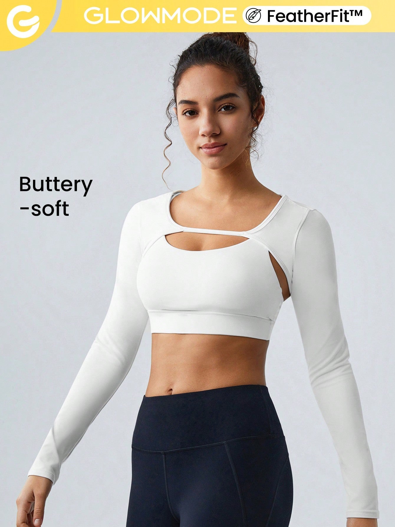 GLOWMODE FeatherFit™ Gravity Long Sleeve Cropped Tank Shrug Top Low Impact Yoga Daily