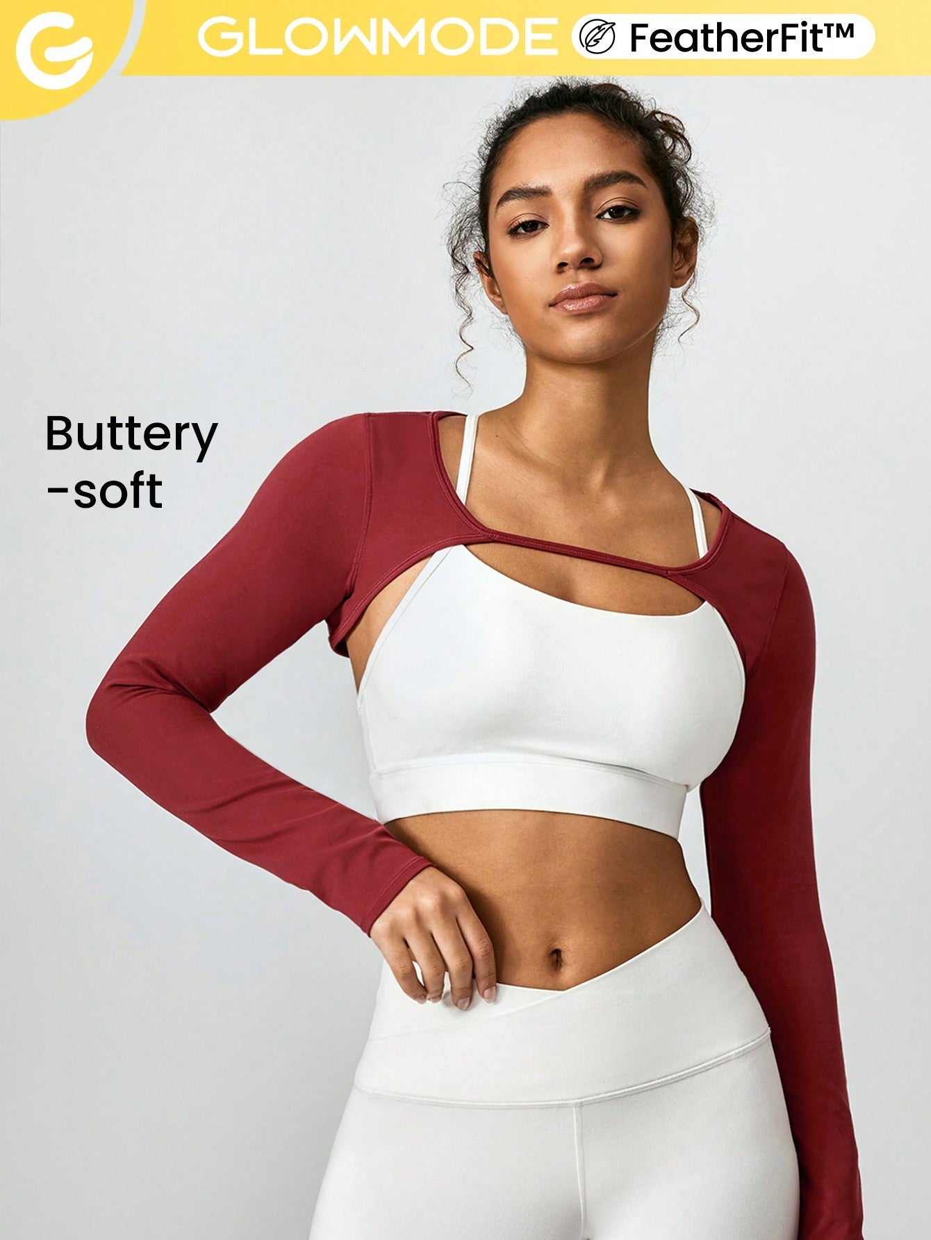 GLOWMODE FeatherFit™ Gravity Long Sleeve Cropped Tank Shrug Top Low Impact Yoga Daily