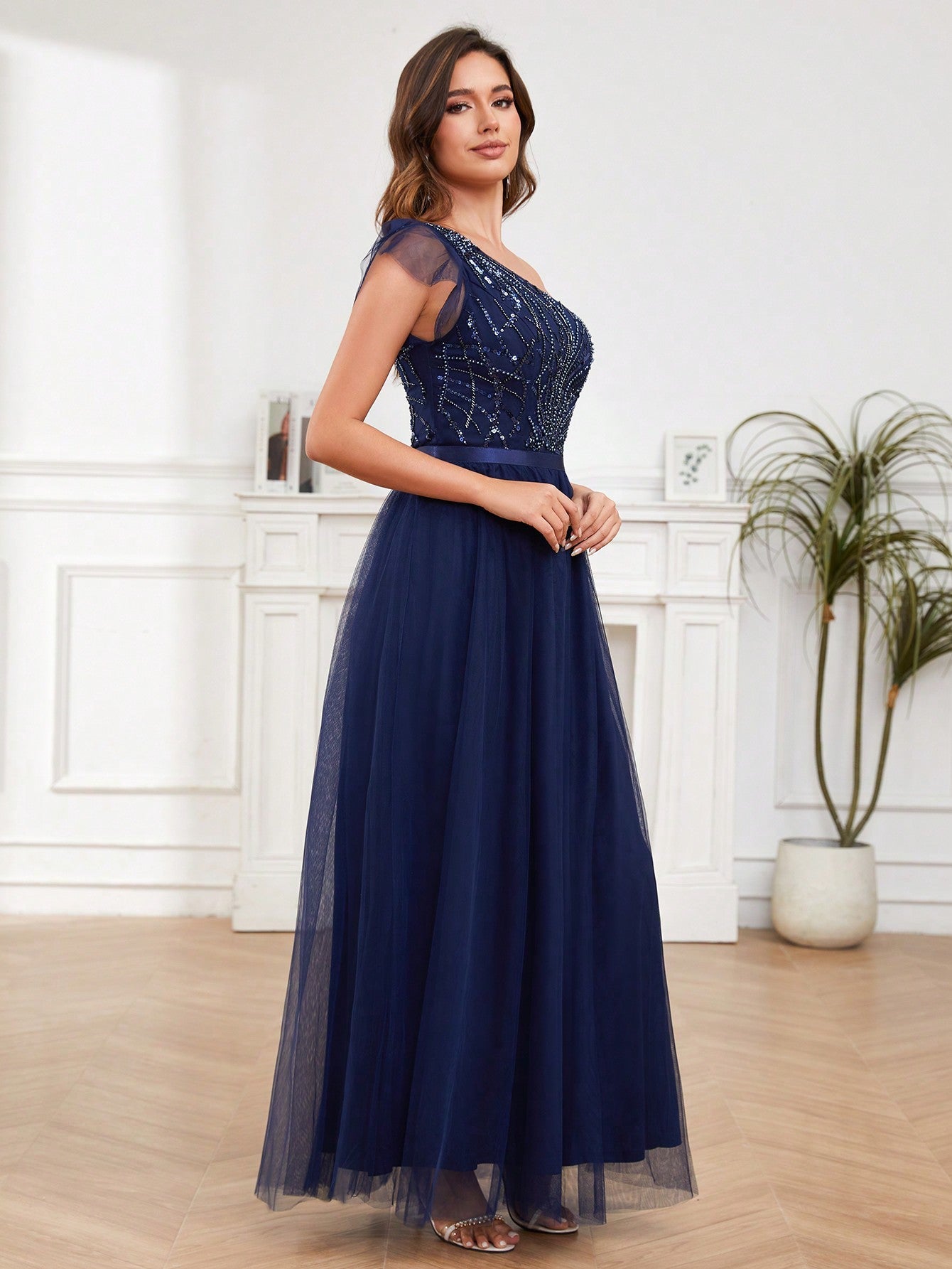 A-Line One Shoulder Long Prom Dress With Embroider