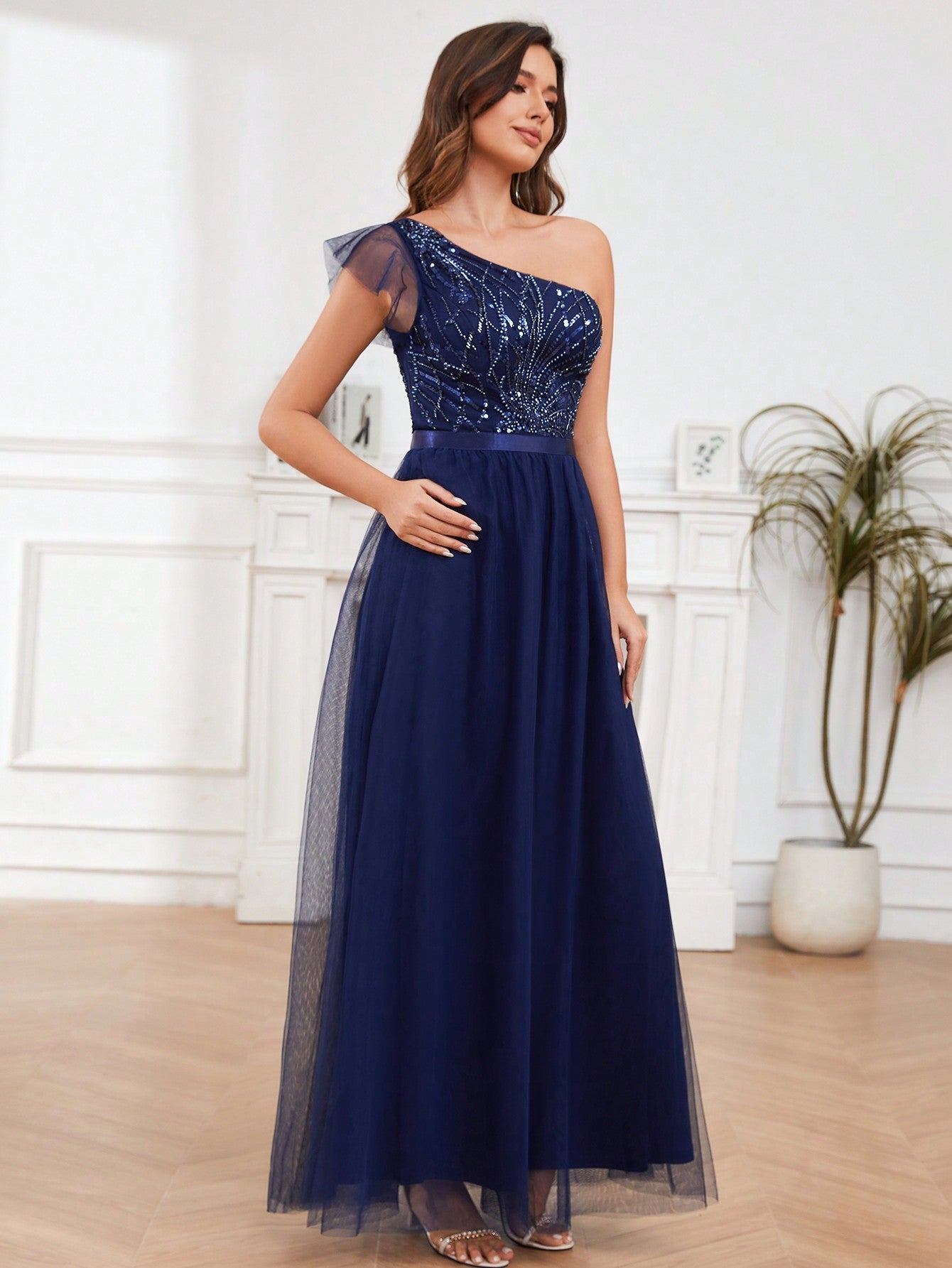 A-Line One Shoulder Long Prom Dress With Embroider