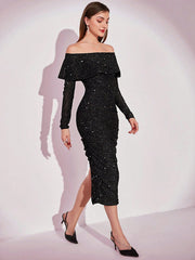 Modely Sparkling One Shoulder Slim Fit Dress