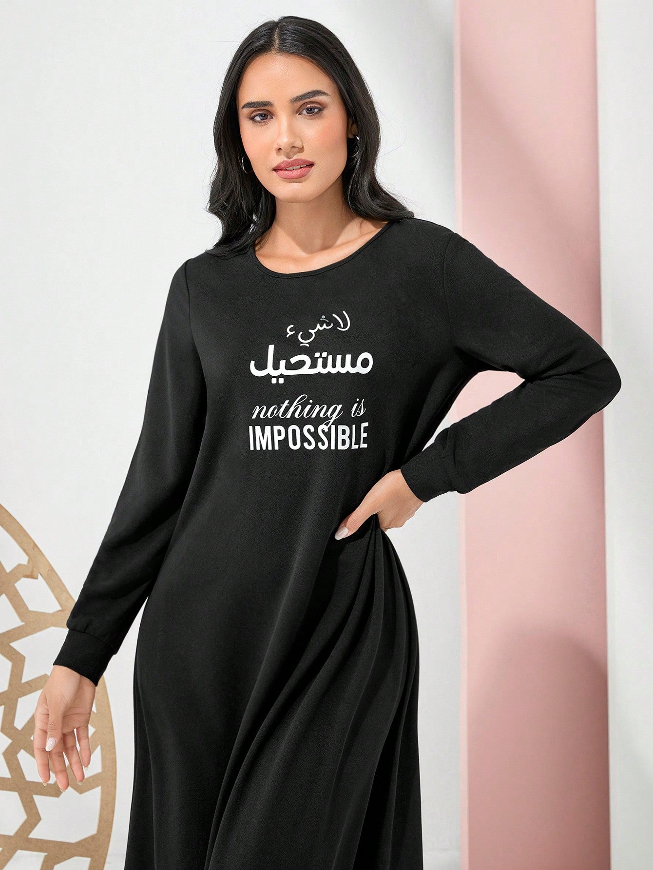 Mulvari Women's Long Sleeve Dress With Slogan Print